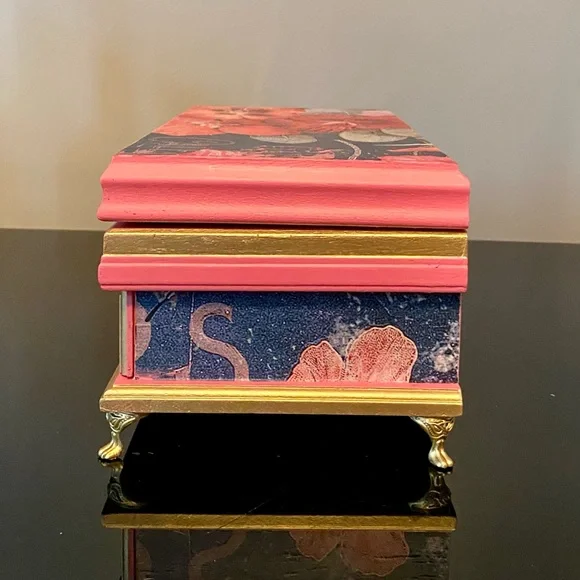 Coral and Gold Hand Paintef Vintage Jewelry Box